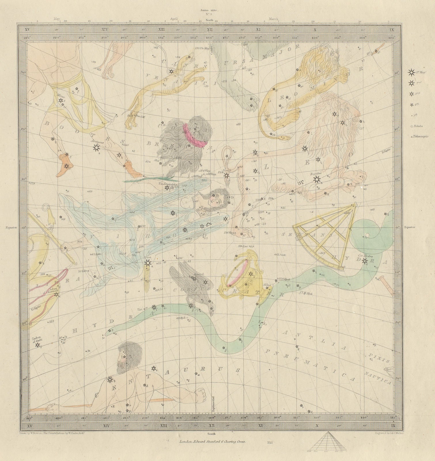 ASTRONOMY CELESTIAL Star map chart signs 3 Autumn Equinox. SDUK 1874 old